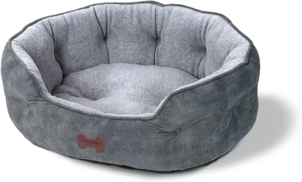 CAROMIO Pet Bed for Small Medium Dogs or Cats, Flannel Dog Bed Washable, Soft Cat Sofa Bed for Indoor Cats with Non-Slip Bottom, Grey, 65x53x23cm
