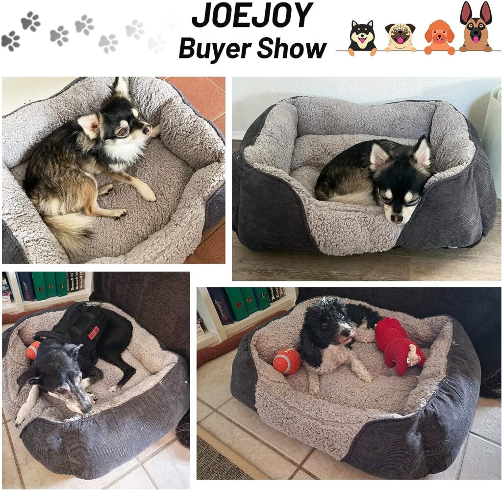 JOEJOY Large Dog Bed Pet Sofa Bed, Super Soft Comfy Wool Fleece Dog Bed with Striped Corduroy Design, Washable Dog Bed For Border Collie, 76x61x23cm.