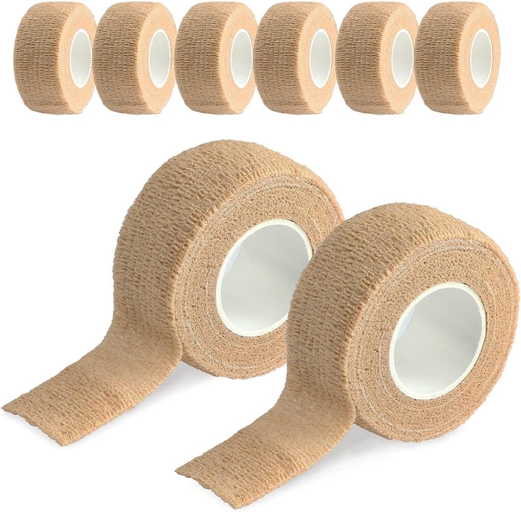 AnjoCare Self Adhesive Bandage Wrap (8 Pack), Elastic Athletic Tape, Cohesive for First Aid, Sports Injury, Wrist and Ankle Sprains Protection, Vet Dogs, Horses (2.5CM X 4.5M), Beige
