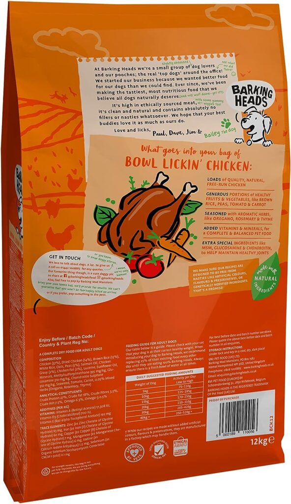 Barking Heads Dry Dog Food - Bowl Lickin Chicken 12kg - 100% Natural Chicken - Good for Healthy Digestion  Joint Health