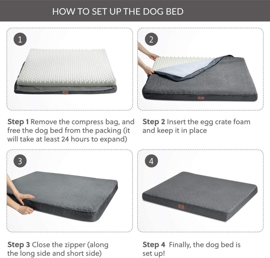 Bedsure Large Dog Bed Washable - Orthopedic and Mattress Mat for Crate with Removable Plush Sherpa Cover, Gifts Dog, Grey, 91x69x7.6cm
