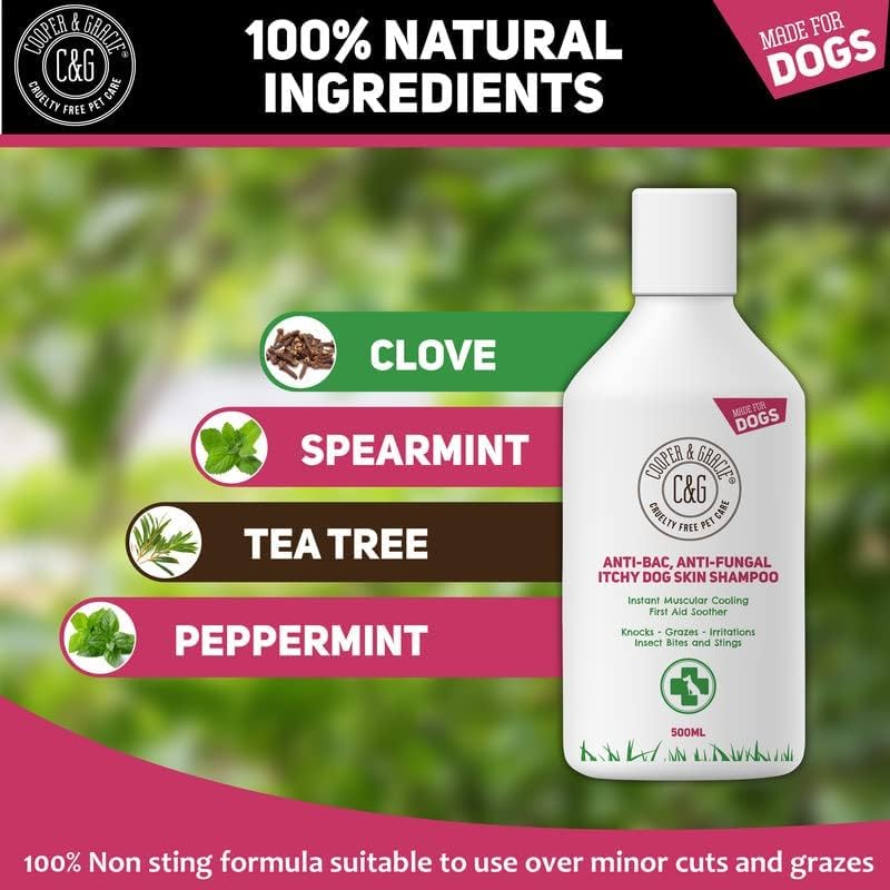 CG Pets | Dog Shampoo For Itchy Skin Antibacterial And Antifungal | 100% Natural Medicated Low Lather Safe Formula | Fast Absorbing and Skin Cooling First Aid | Great For Grazes Skin Irritation