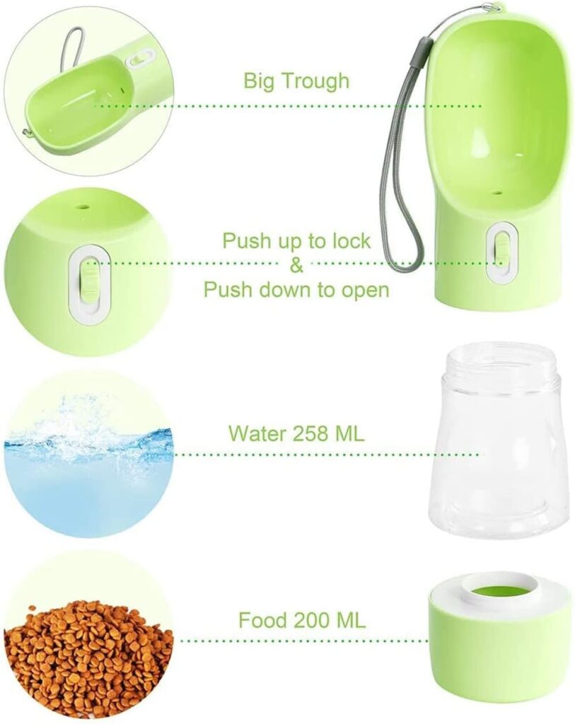 Dog Travel Water Food Bottle - Portable Dog｜Cat Dispenser for Walking Traveling Hiking - Multifunctional Outdoor Container（Green）