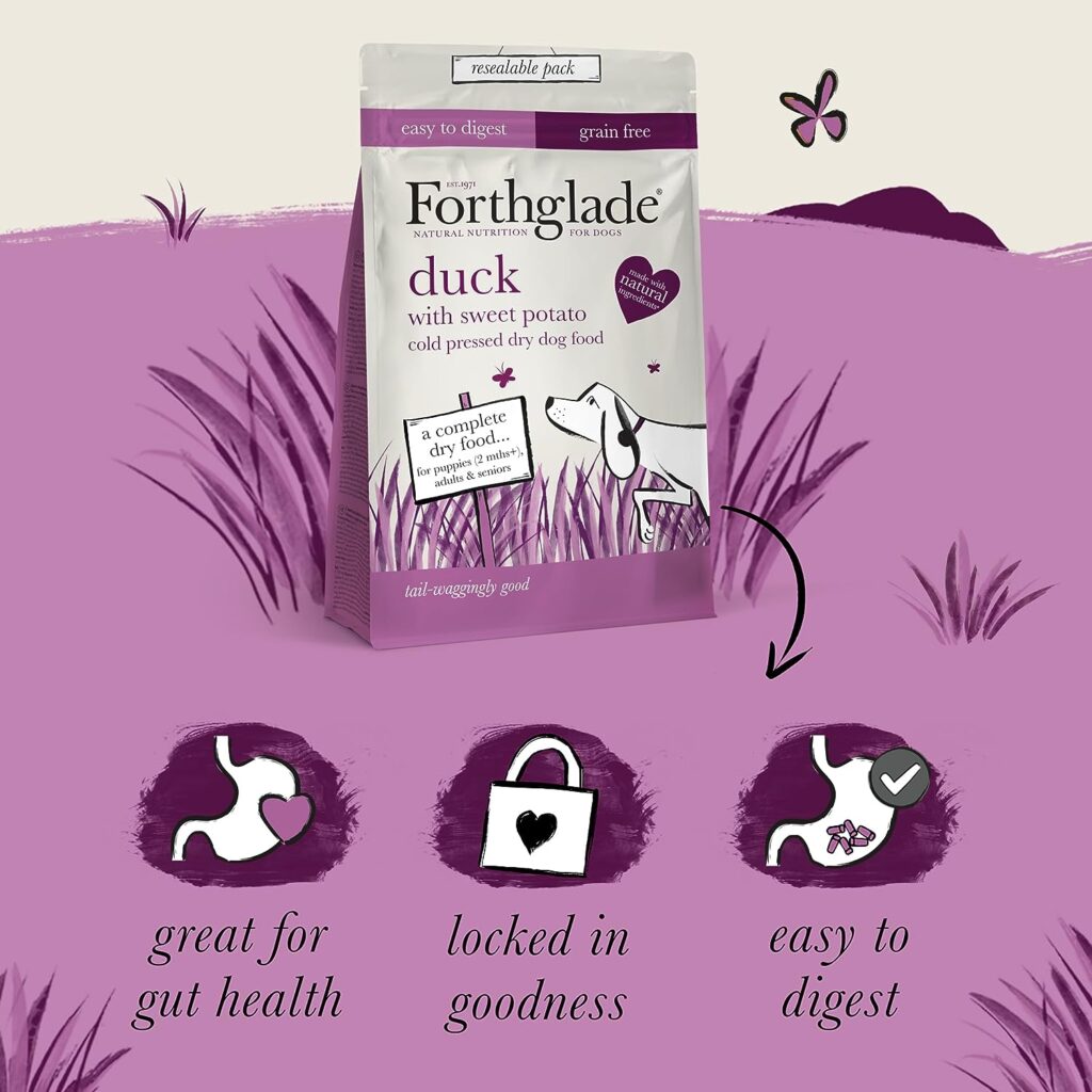 Forthglade Complete Natural Dry Dog Food - Grain Free Duck with vegetables (2kg) Resealable Bag - Easy to Digest Cold Pressed Dog Food for Puppy, Adult and Senior Dogs