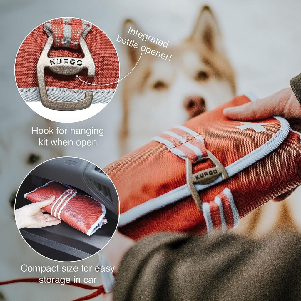Kurgo Dog First Aid Kit, 50 Piece Pet Medical Kit, Compact  Portable, Durable Material, Paprika Red