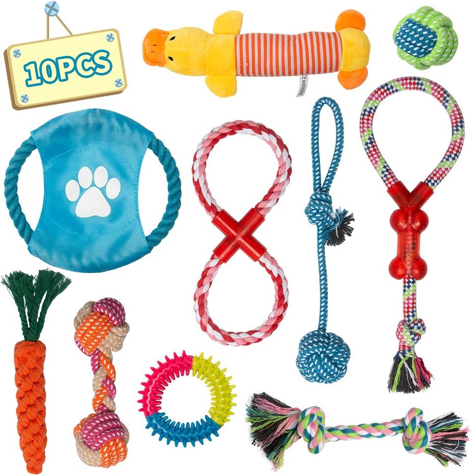 Labeol Puppy Chew Toys from 8 Weeks Small Puppy Natural Cotton Interactive 10Pcs Indestructible Tough Dog Rope Toys for Strong Dogs