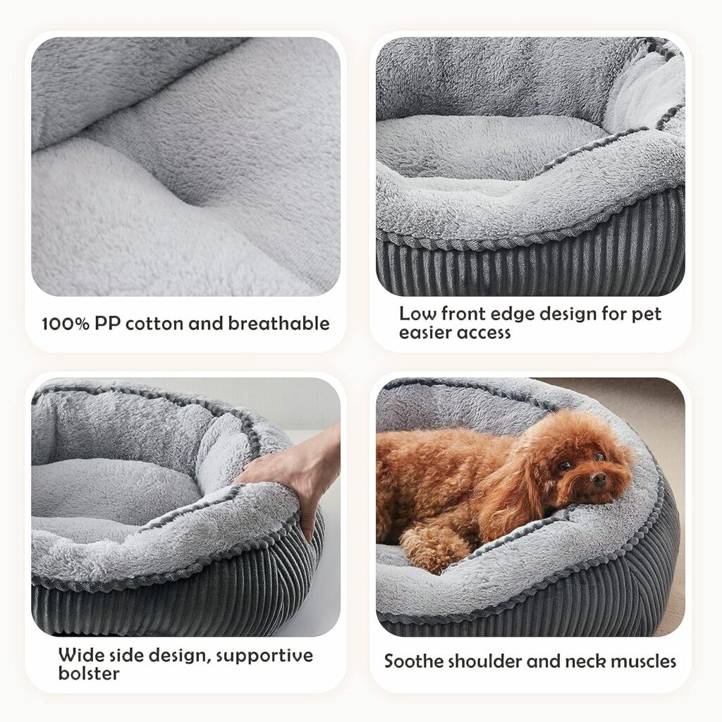 MIXJOY Medium Dog Bed Washable(64x53cm), Super Soft Cosy Dog Beds Grey Pet Bed, Premium Grey Rectangle Puppy Bed for Small Medium Large Dogs, Ideal for Labrador, Chihuahua, Springer Spaniel, etc