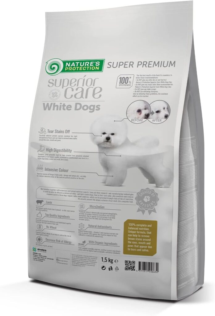 Natures Protection Superior Care White Dogs Dry Food I Lamb I For Adult Small And Mini Breeds I No Tear Stain I Gluten Free I Healthy Skin  White Coat I Suitable for Bichon Frise, Maltese, 1.5 kg