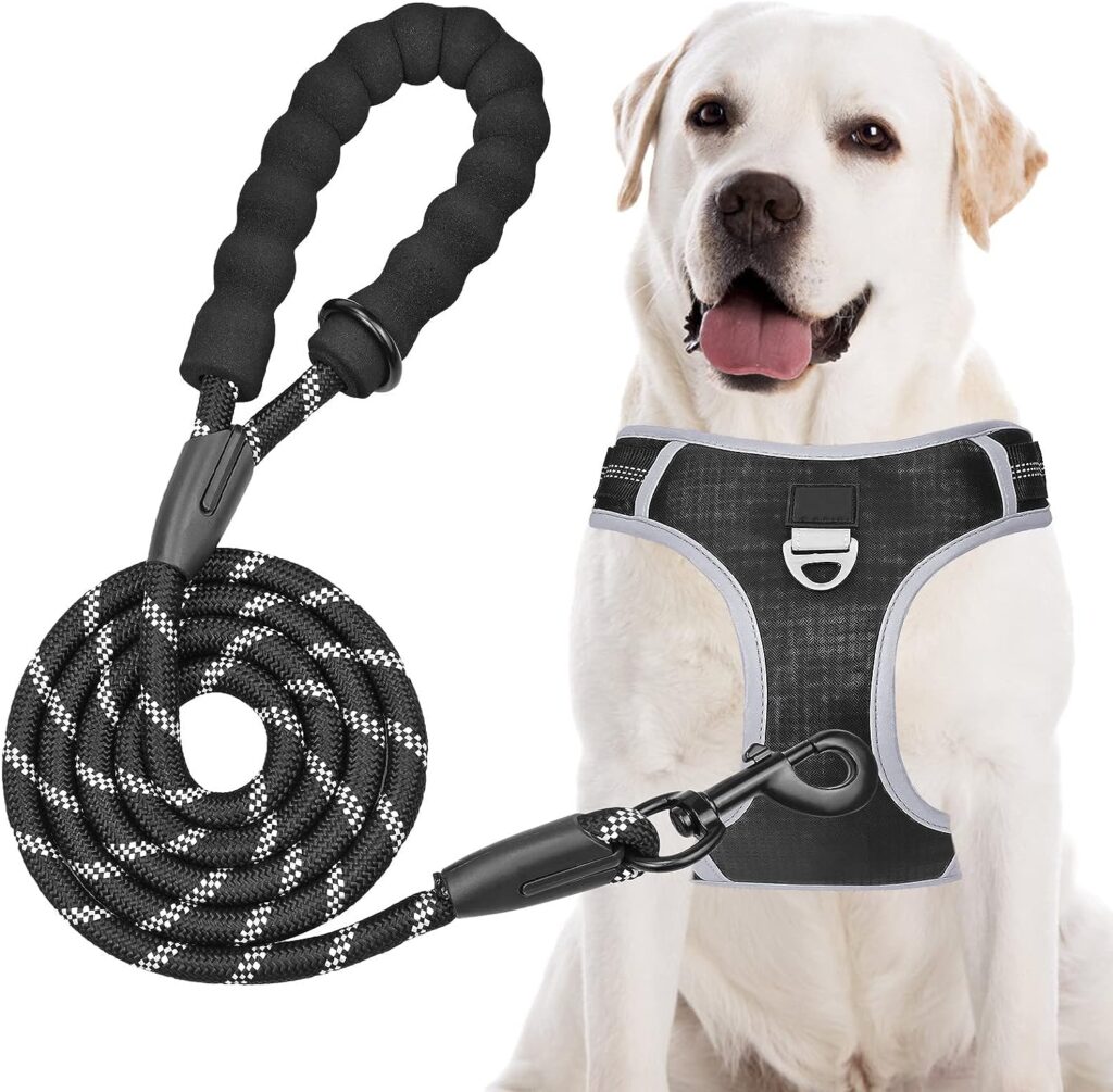 No Pull Dog Harness Small Medium Large Dogs, Adjustable Dog Harness and Lead Set, Front Clip Padded dog Harness, Reflective Breathable Puppy Harnesses for Outdoor Training Walking Black L
