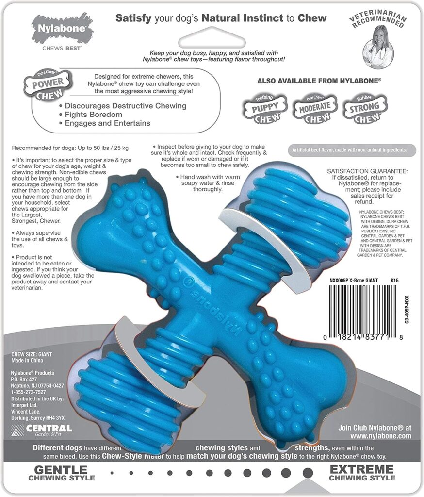 Nylabone Extreme Tough Dog Chew Toy X-Bone, Durable, Cleans Teeth, Beef Flavour, Large, for Dogs Up to 23 kg