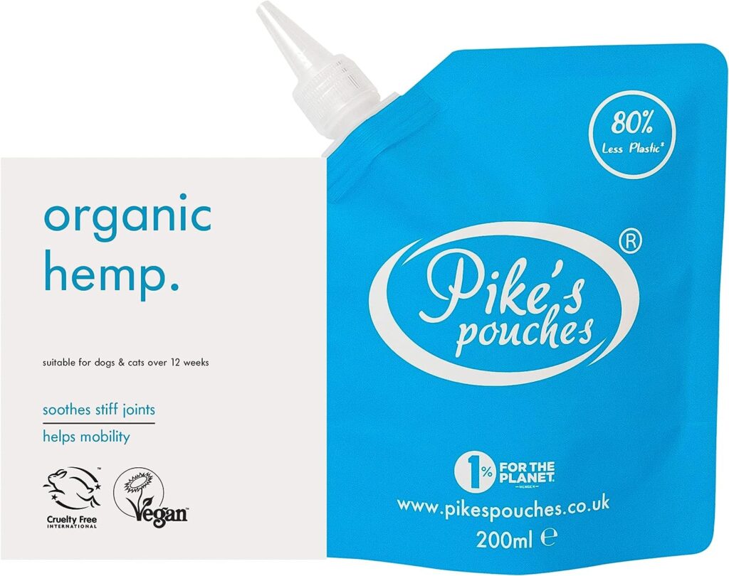 Pikes Pouches Organic Hemp Seed Oil for Dogs  Cats UK 200ml – More Omega 3,6,9 than Salmon Oil, Cod Liver Oil  Fish Oil | Joint Supplement Ideal for Senior Pets | 100% Pure, Cold Pressed  Vegan