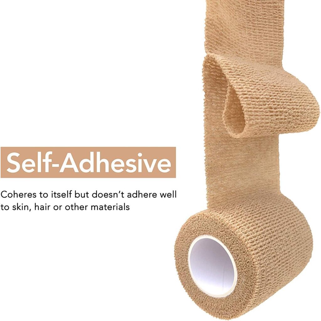 Risen Cohesive Bandage 2 x 5 Yards, 6 Rolls, Self Adherent Wrap Medical Tape, Adhesive Flexible Breathable First Aid Gauze Ideal for Stretch Athletic, Ankle Sprains  Swelling, Sports, Tan
