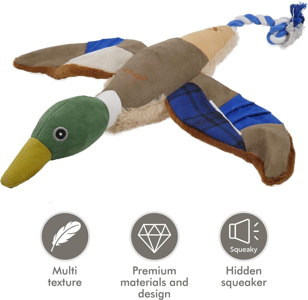 Rosewood Joules Plush Printed Blue Duck Dog Toy, With Rope Tail  Hidden Squeaker