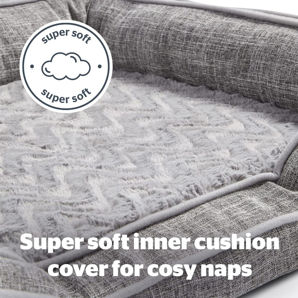 Silentnight Orthopaedic Luxury Pet Dog Bed – Cosy Comfortable Large Big Dog Bed Sofa with Machine Washable Removable Cover, Contoured Foam Support and Non-Slip Base – Grey, Large