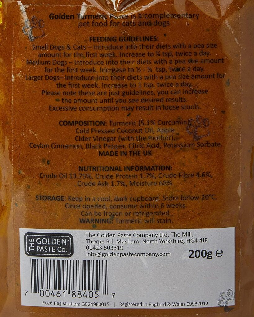 The Golden Paste Company for Dogs Anti Inflammatory and Aids in Joint Health, Turmeric with Apple Cider Vinegar  Ceylon Cinnamon, 200g