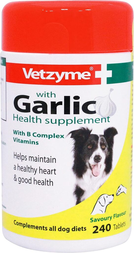 Vetzyme | Garlic Tablets for Dogs, Helps Maintain A Healthy Heart | Savoury Treat with B Complex Vitamins (240 Tablets)