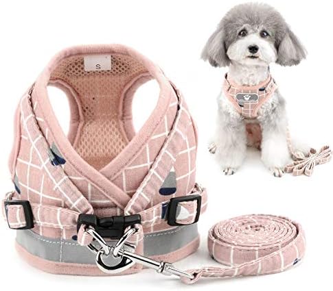 Zunea No Pull Small Dog Harness and Lead Set Adjustable Reflective Step-in Chihuahua Vest Harnesses Mesh Padded Plaid Escape Proof Puppy Jacket for Boy Girl Pet Dogs Cats Pink XS