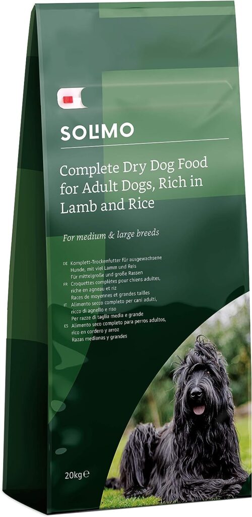 Amazon Brand - Solimo - Complete Dry Dog Food for Adult Dogs, Rich in Lamb and Rice, 1 Pack of 20kg