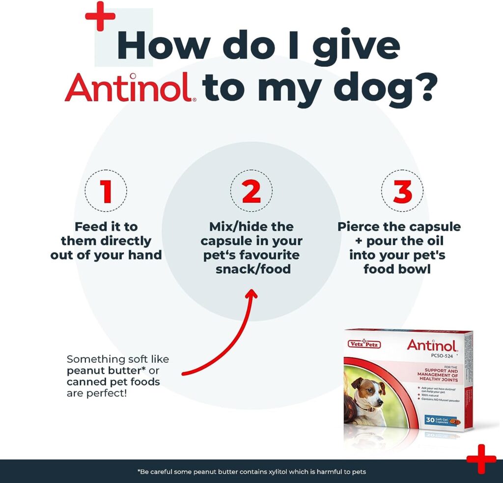 Antinol - Natural Joint Supplement for Small Adult  Senior Dogs - Clinically Proven - Supports Joint Mobility  Skin Health - With Green Lipped Mussels, Omega 3  Vit E - 30 Capsules