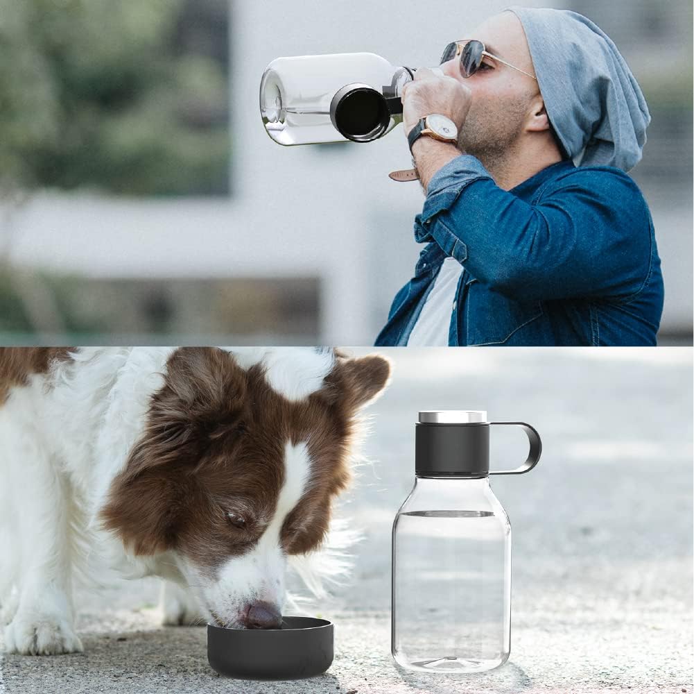 Asobu Tritan Water Bottle with Dog Bowl Attached 50 Ounces (Black)