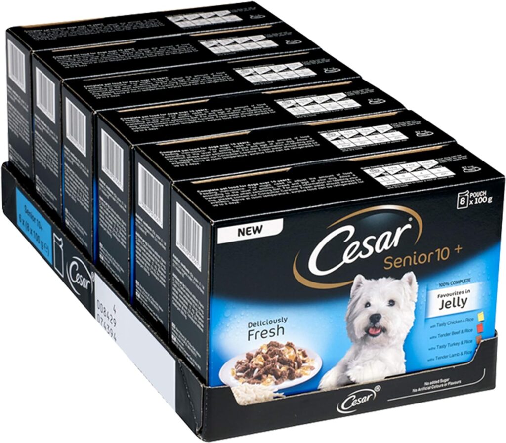 Cesar Deliciously Fresh - Wet Dog Food for Senior Dogs 10+ Mixed Selection in Jelly, 48 Pouches (6 x 8 x 100 g)