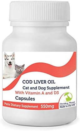 Cod Liver 550mg with Vitamin A and D3 Fish Body Oil Petrition for Cats and Dogs Pets x250 Capsules Pills UK Nutrition Health Supplements Vitamins