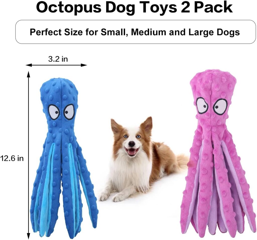 CPYOSN Dog Squeaky Toys Octopus - No Stuffing Crinkle Plush Dog Toys for Puppy Teething, Durable Interactive Dog Chew Toys for Small to Medium Dogs Training and Reduce Boredom, 2 Pack