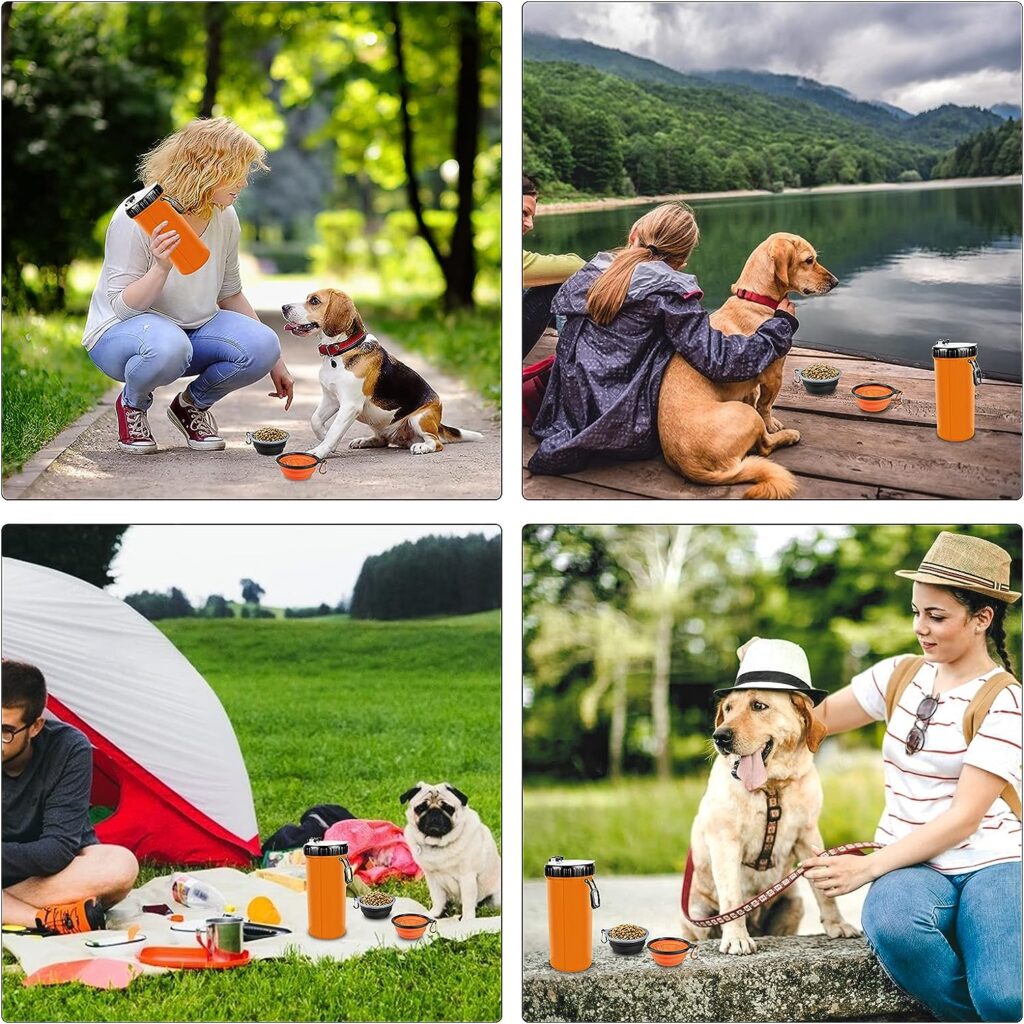 DEHUA Portable Dog Water Bottle, Pet Outdoor Travel Water Bottle, With 2 Foldable Dog Bowls, BPA-Free, Suitable for Cats and Dogs, Pets, Outdoor Travel Water Dispensers and Food Containers（Orange）
