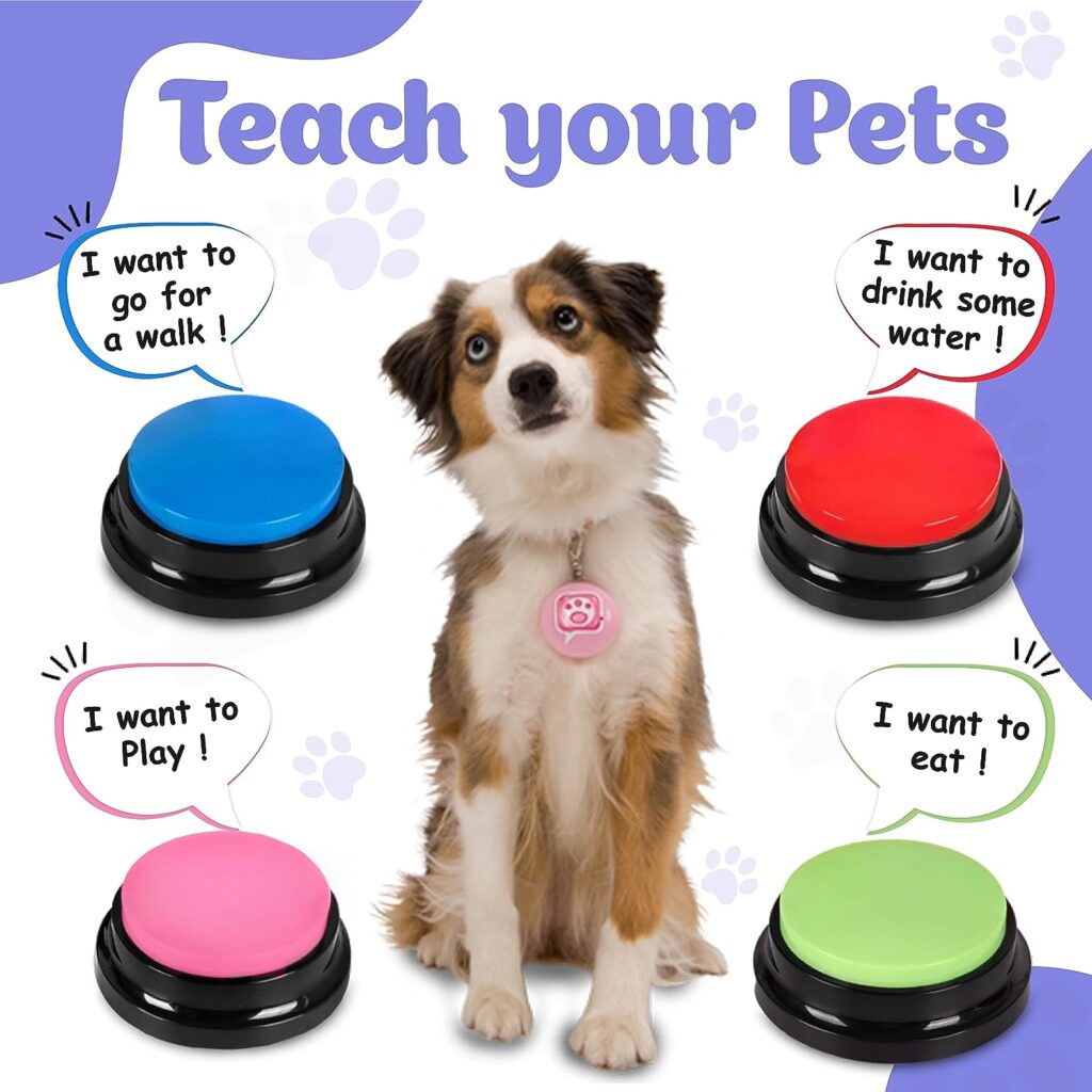 Dog Buttons for Voice Record and Communication with Buzzer 30 Second Clear Recording  Playback | Dog Talking Buttons | Dog training buttons | Recordable Button | Dog Buttons Talk Training | Pack of 4