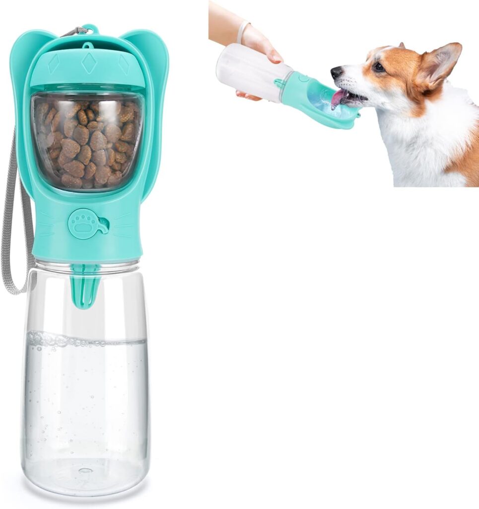 Dog Water Bottle 550ml, Xakay Portable Pet Water Bottles for Dogs Leakproof Water Feeder Water Dispenser Travel Drink Cup with Feeding Bowl Dog Accessories for Walking Outdoor Travel, Plastic