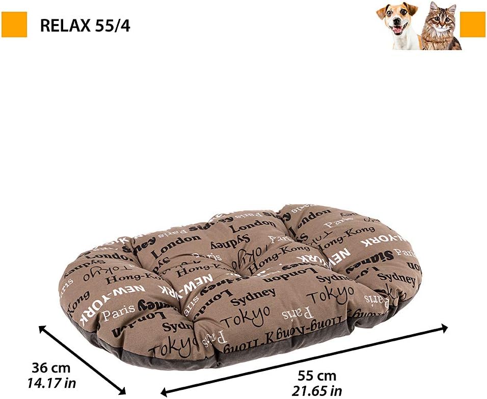 Ferplast Relax C 55/4 Cat and Dog Bed, Cotton, 55 x 36 cm, Cities,Light Brown