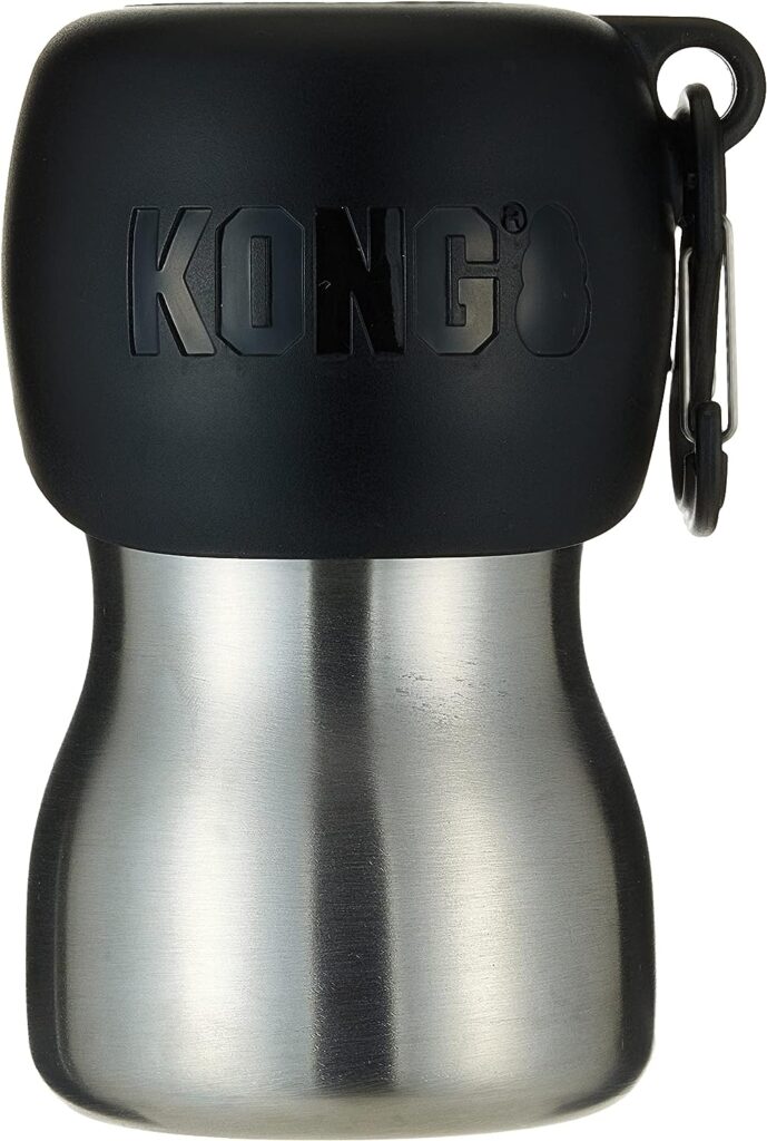 KONG H2O Stainless Steel Dog Water Bottle  Pet Travel Bowl, 9.5 oz - Black