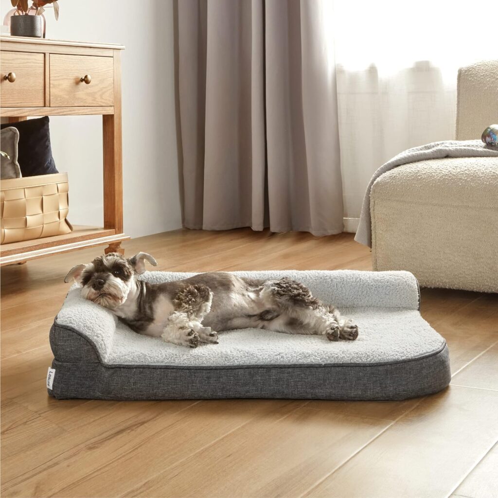 Lesure Medium Dog Bed Washable - Orthopedic Dog Sofa Bed with Waterproof Removable Cover, Small Pet Beds for Puppy with L-Shape Bolster, Grey Squre Pet Bed Fits up to 18kg, 76x51x15cm