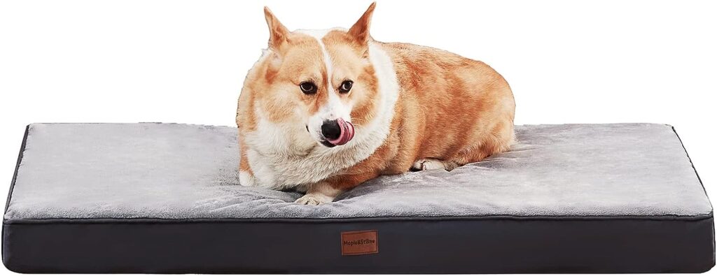 MapleStone Waterproof Dog Bed Medium -Orthopedic Flat Pet Mat Mattress for Crate -Washable Fleece Flannel Removable Cover, Chew Resistant Oxford Fabric with Invisible Zipper,Light Grey,89x58x8cm