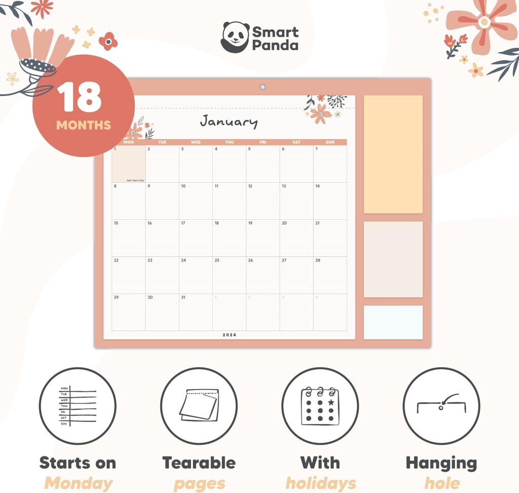 Monthly Family Calendar 2023-2024 – Pastel Magnetic Calendar with Sticky Notes, Wall Calendar 23-24 - Organiser Calendar for Wall or Fridge - July 2023 to Dec 2024, 30x40cm