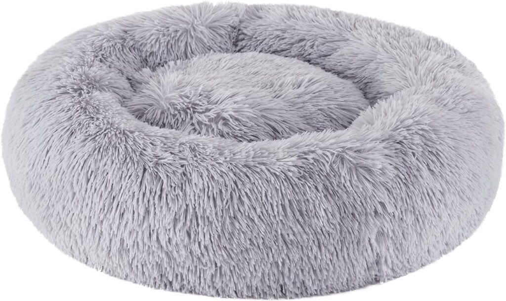 #NA Nostjoy Dog Bed Donut Cuddler Washable, Calming Puppy Dog Bed Fluffy Cat Bed Small Medium Large, Indoor Soft Round Pet Nest (60cm, Light Grey)