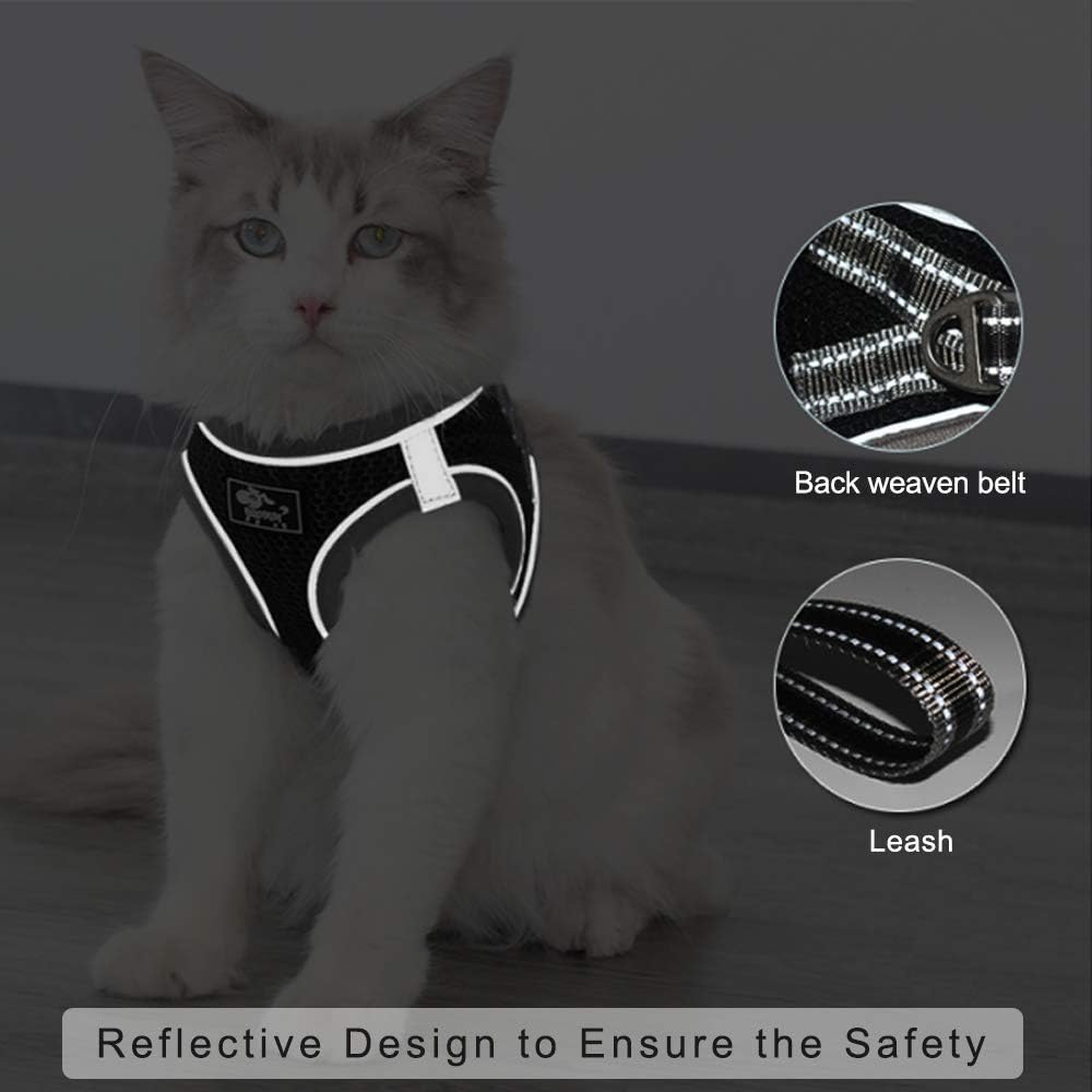 No Pull Dog Harness Small Dogs, Soft Mesh Reflective Breathable Step-In Dog Cat Harness and Lead Set for Puppy Cat Pet Vest with Leash Adjustable for Outdoor Walking, Training XS Silver Grey