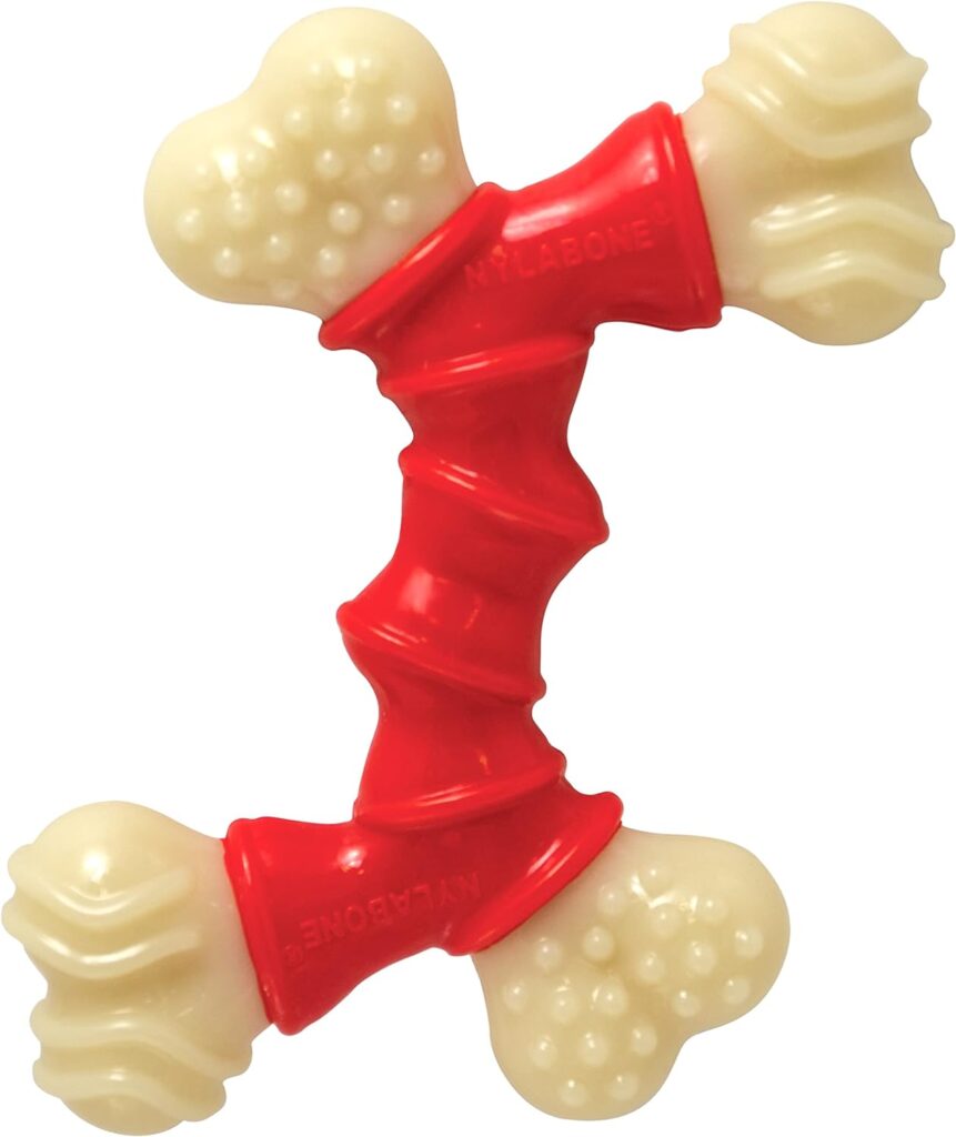 Nylabone Extreme Tough Dog Chew Toy, Double Bend Bone, Cleans Teeth, Bacon Flavour, Extra Small, for Dogs over 7 kg