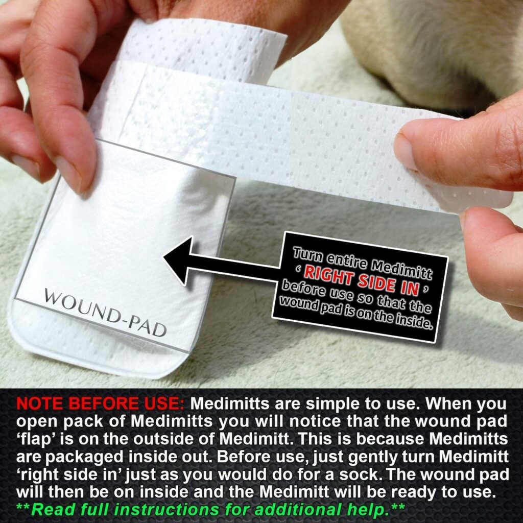 PawFlex Medimitt Paw Bandages for Dogs, Cats and Pets Medical Booties, First aid for Paws Non Slip, Non Adhesive, Breathable,Disposable, Washable, Adjustable Strap, Value Pack (Medium 20-Pack)