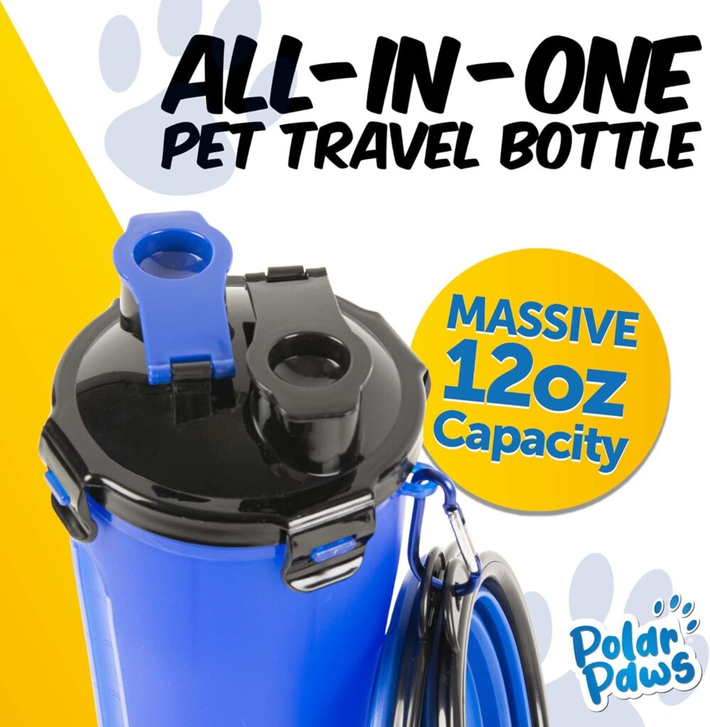 PawPride Dog Water Bottle - 2 in 1 Portable Dog Water and Food Bottle with 2 Collapsible Pop-up Bowls, Leakproof Bottle with 2 Compartments for Travel, Camping, Hiking