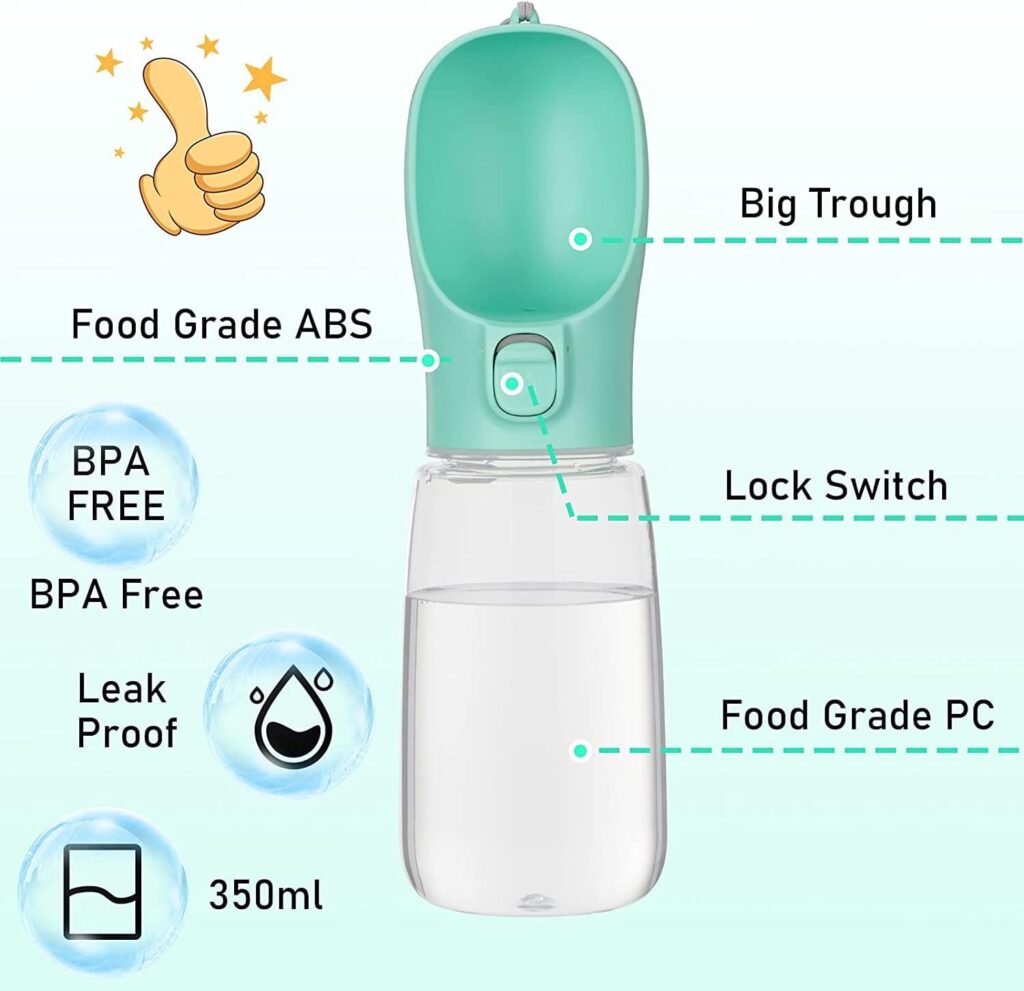 PENGLAI Pet Dog Water Bottle 550ml/19oz Portable Leakproof Puppy Water Dispenser Drinking Feeder Cup for Outdoor Walking Traveling Hiking for Dogs and Cats-Green