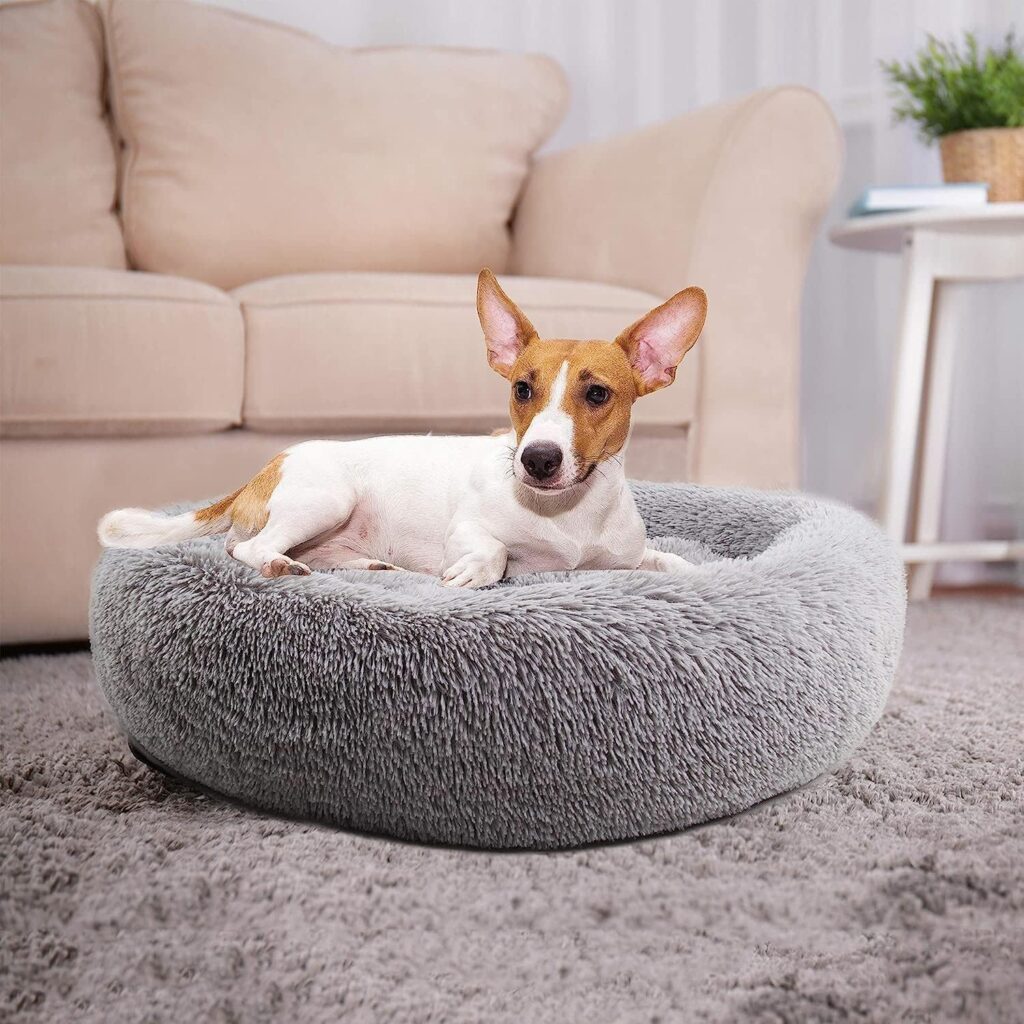 Pet Prime Soft Round Dog Bed Donut Dog Bed Luxurious Warm Round Dog Bed for Small Medium and Large Dog (S, Grey)