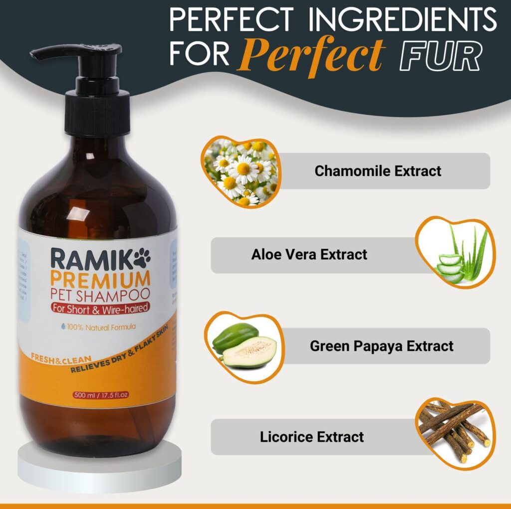 RAMIKO Dog Shampoo Sensitive Skin 500ml | 100% Natural Herbal Formula | Pet Shampoo Dog Body Wash And Skin Cooling First Aid For Itchy Skin, Antipruritic and antibacterial Eco-Friendly For All Pets