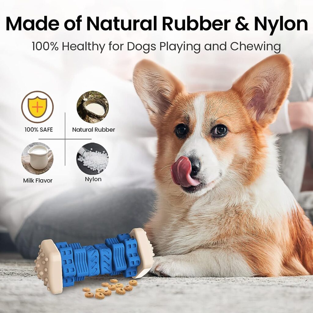 RUXAN Indestructible Dog Chew Toy for Aggressive Chewers, 3 in 1 Tough Dog Puzzle Toys with Beef Flavor, Interactive Treat Dispensing Dog Toys for Small/ Medium/ Large Boredom Dogs (Blue)