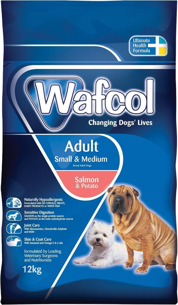 WAFCOL Adult Sensitive Dog Food - Salmon  Potato - Grain Free Dog Food for Small and Medium Breeds - 12 kg Pack, transparent