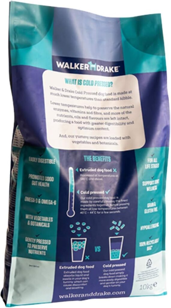 Walker  Drake Premium Complete  Natural Dry Cold Pressed Dog Food, 10kg Ocean Fish, Hypoallergenic, Grain  Gluten Free with Omega 36