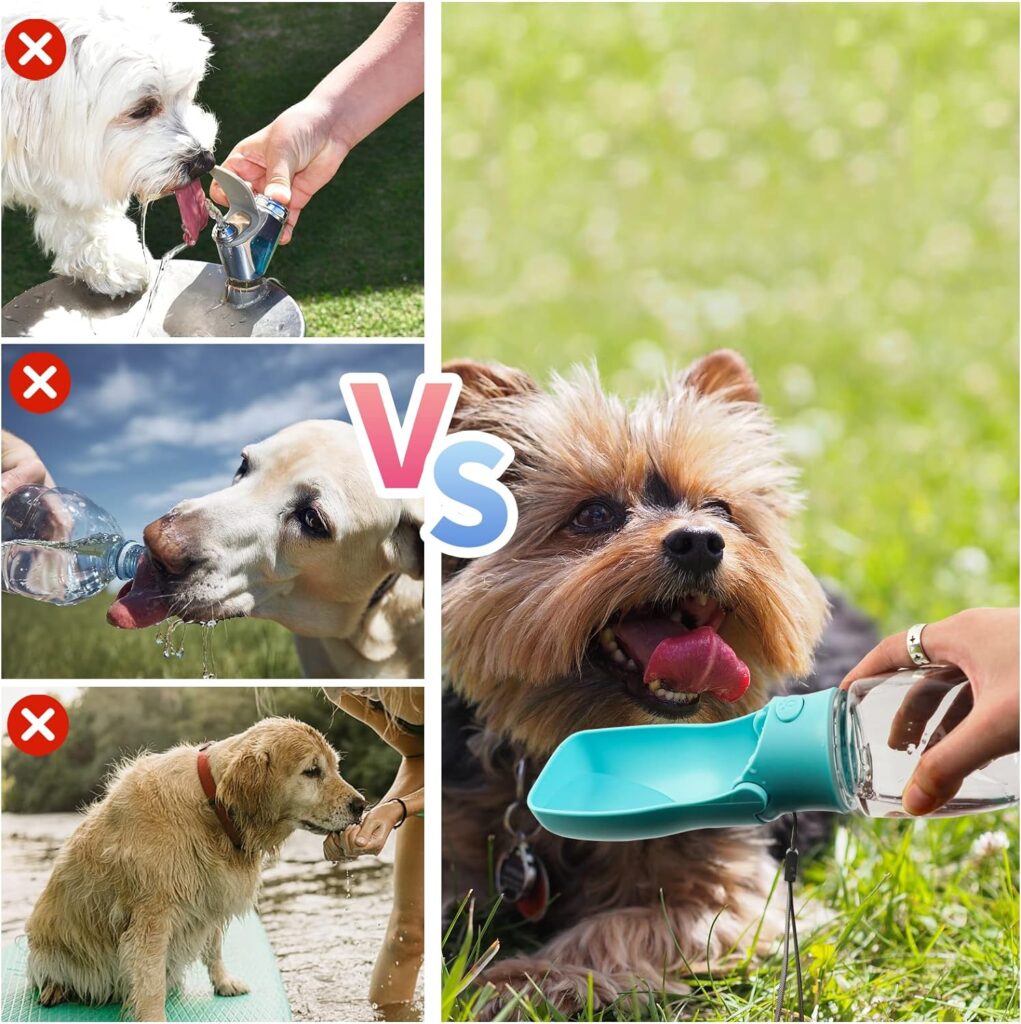 YADIMI Foldable Dog Water Bottle, Portable Pet Water Dispenser 350ml with Waste Bag, Leak Proof Puppy  Cat Water Bottle for Outdoor Walking, Travel, Hiking