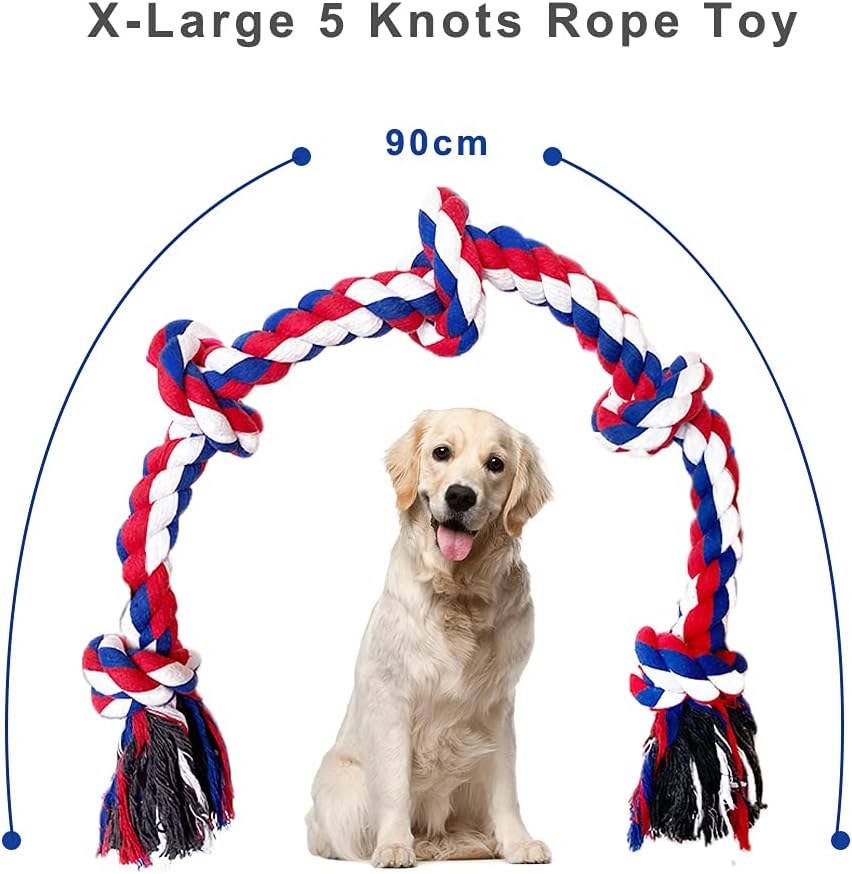 YAUNGEL Dog Toys, 95cm XXL Dog Rope Toys for Aggressive Chewers, Interactive Heavy Duty Dog Toys for Medium Large Dogs, Tough Twisted Rope Toy with 5 Knots