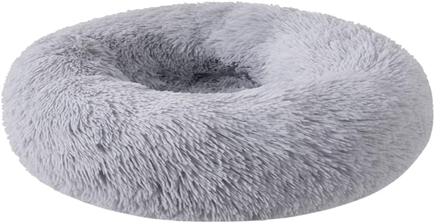 Zhoothyomiru Cat Bed Plush Donut samll dog bed Pet Bed Round Warm Cuddler Kennel Soft Puppy Sofa Nest Warm Soft Plush Comfortable (Light Gray S/37CM) for 2.5KG Pet