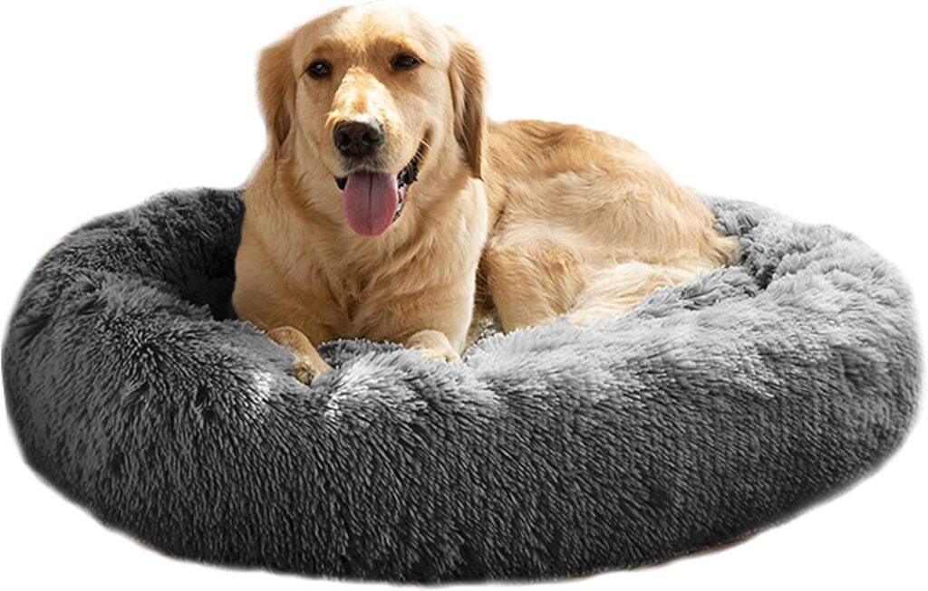 Mdeho Dog Beds for Large Medium Small Dogs Round Cat Bed, Calming Pet Beds Fur Donut Cuddler Bed